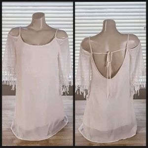 Tobi Cream Lined Cold Shoulder Top